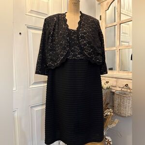 R&M‎ Richards Black Sequined Dress w/Jacket Cream Detail 18 Dark Romantic Lace
